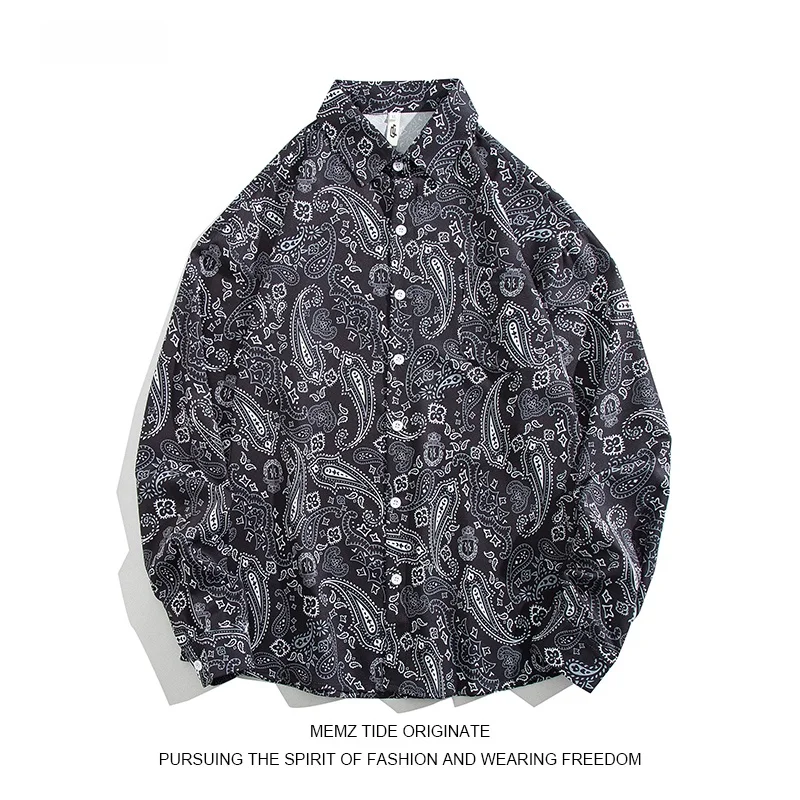 

Memz Trendy Long Sve Loose Fit Collared irt for Men with Texture Embroidery Hong Kong Sle Versatile Faionable irt
