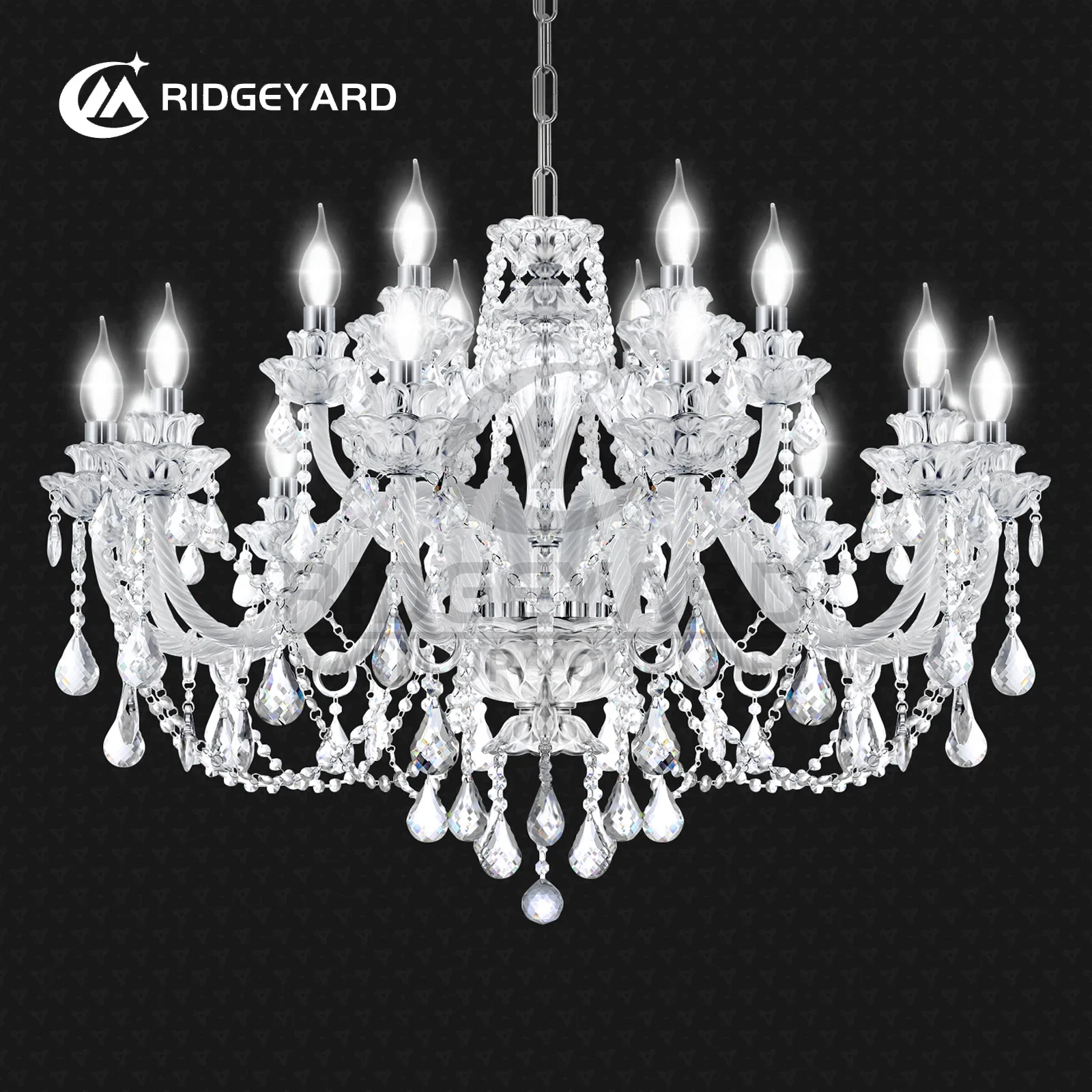 

Ridgeyard 18 Arms Double Chandelier K9 Crystal Lamp Luxury Modern For Villa Library Home Decor Lustres Living Room Light Fixture