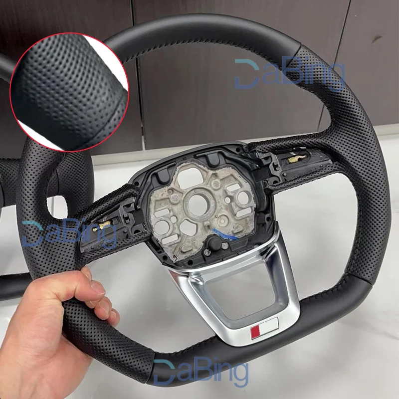 Voor Audi Q3 Q3L S RS Sline Logo Koolstofvezel Semi-geperforeerd Leer Geschilderd Zwart Knop Frame Stuurwiel Zonder verwarming