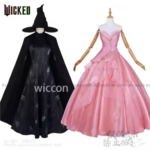 Anime Movie Magic Witch Elphaba Glinda Cosplay Wicked Uniform Dress Pink Black Lolita Dress Wigs Hat Halloween Party Customized