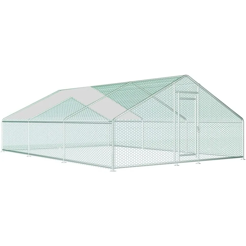 

Extra Large Metal Chicken Coop Walk-in Hen Run House Poultry Cage with Waterproof Cover and Lockable Door for Outdoor Backyard F