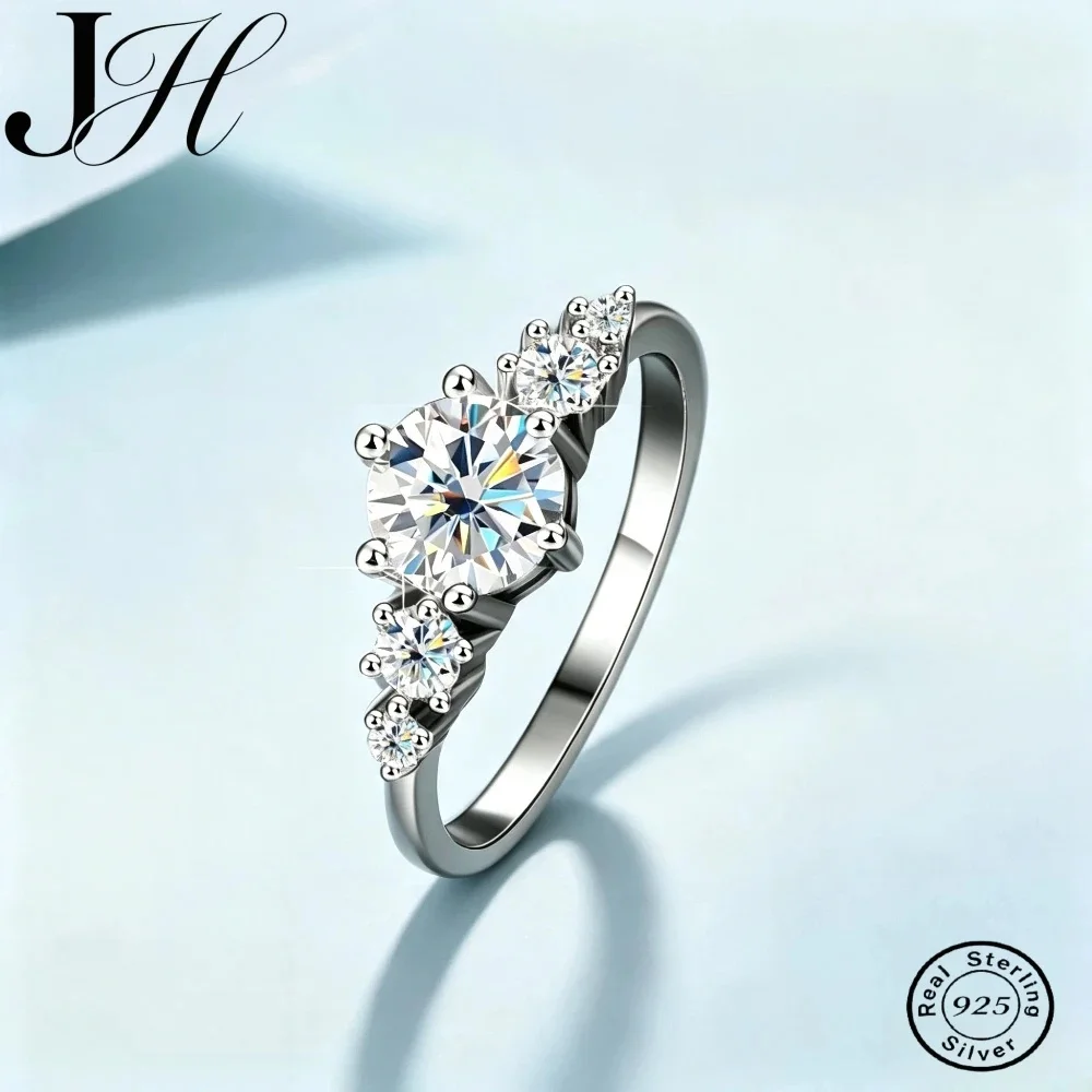 JOIAS HOME Moissanite Sterling Silver 925 D Color Gemstone Ring Women's Classic Six Claw Ring Fashion Classic Wedding Jewelry