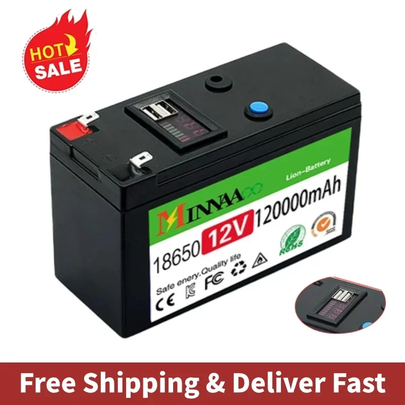 

NEW Sprayers 12V 120Ah Built-In High Current 18650 Lithium BatteryPack for Electric Vehicle Batterie12.6V Charger with USB