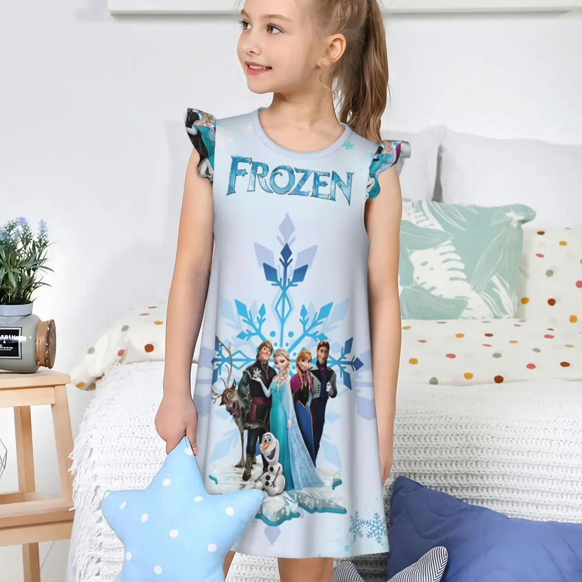 Girl's Frozen Elsa Princess Nightgowns Kid's Night Dress Sleepwear Pajamas Nightie for Little Girls