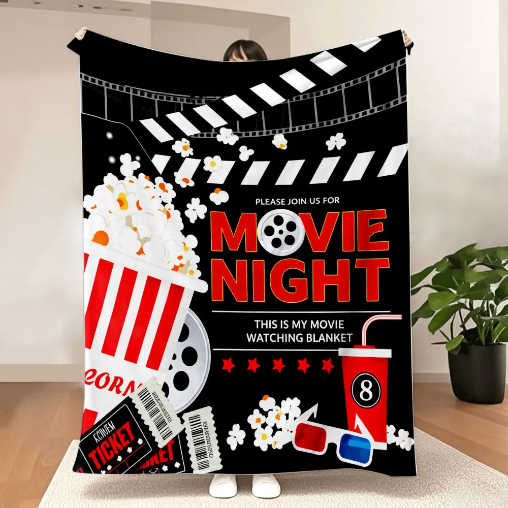 Movie Night Blanket - This Is My Movie Watching Blanket, Soft & Cosy Printed Throw with Film Reel/Popcorn/3D Glasses Design,