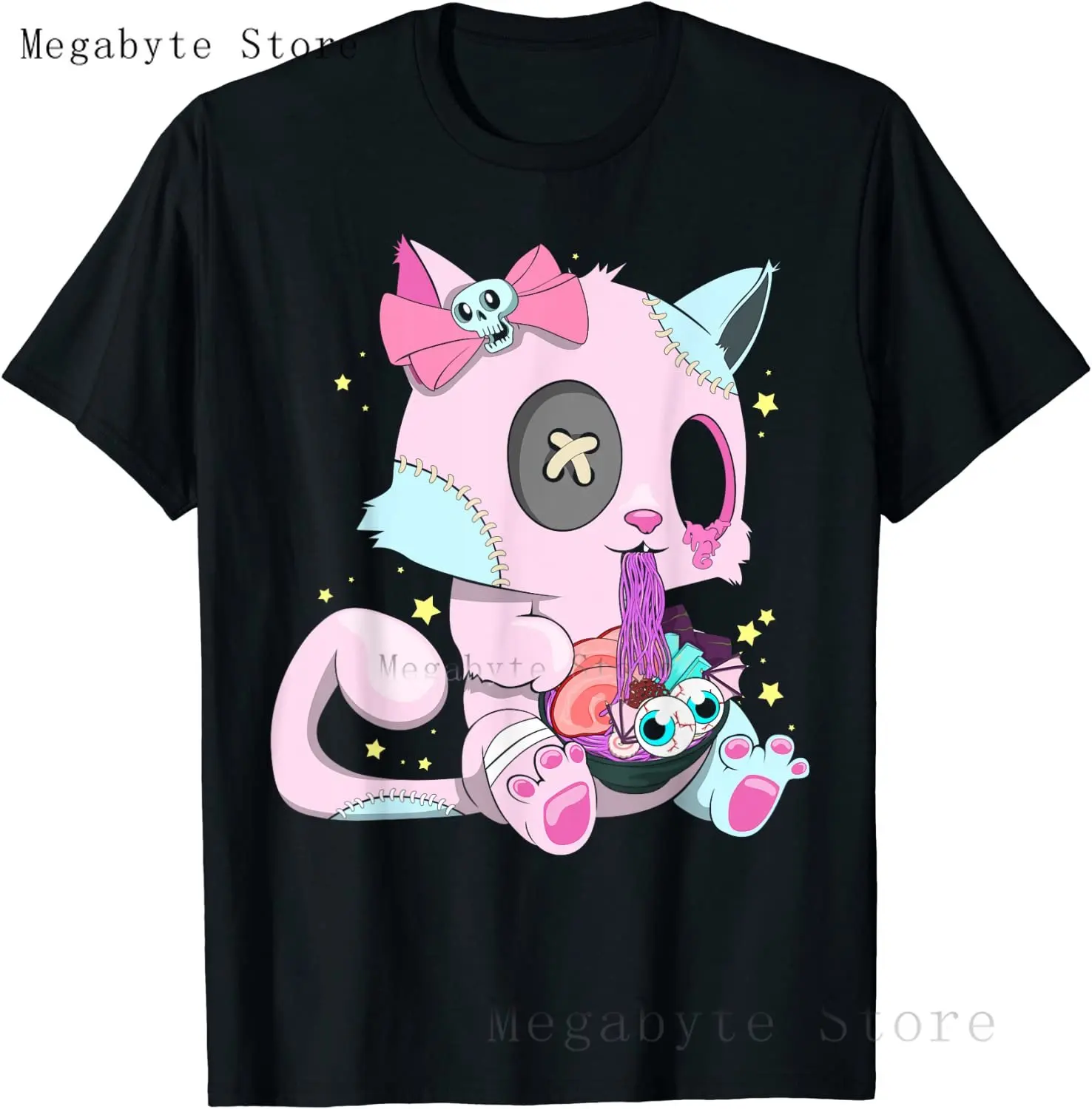 Pastel Goth T Shirt Men Women Kawaii Cartoon Gothic Cat Clothes Harajuku Shirt Unisex Graphic Tees Female Hip Hop T-shirt Male