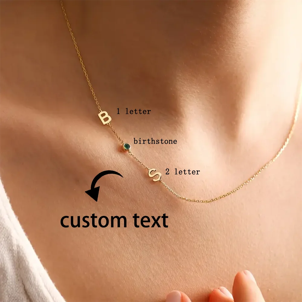 

Personalized Stainless Steel 1-2 Letter Pendant Necklace Women Two Initials With Birthstone Custom Jewelry Exquisite Gift Mather