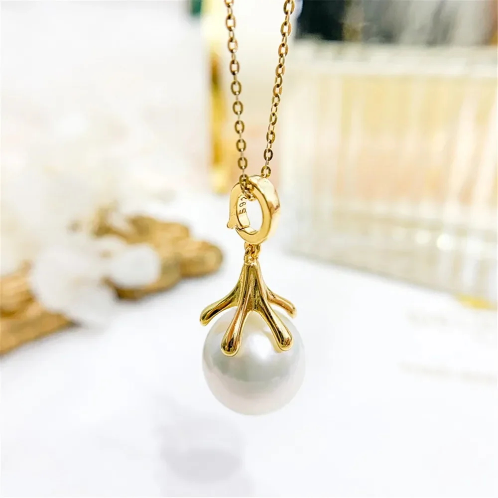 

DIY Pearl Accessories S925 Sterling Silver Pendant with Empty Support Gold Silver Button Necklace Pendant Fit 10-15mm Round D441