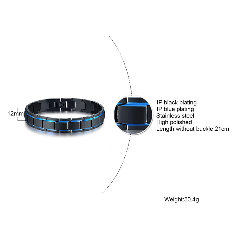 Vnox Casual Stainless Steel Chain Link Bracelets for Men Free Custom Personalize Engrave Wristband Male Jewelry