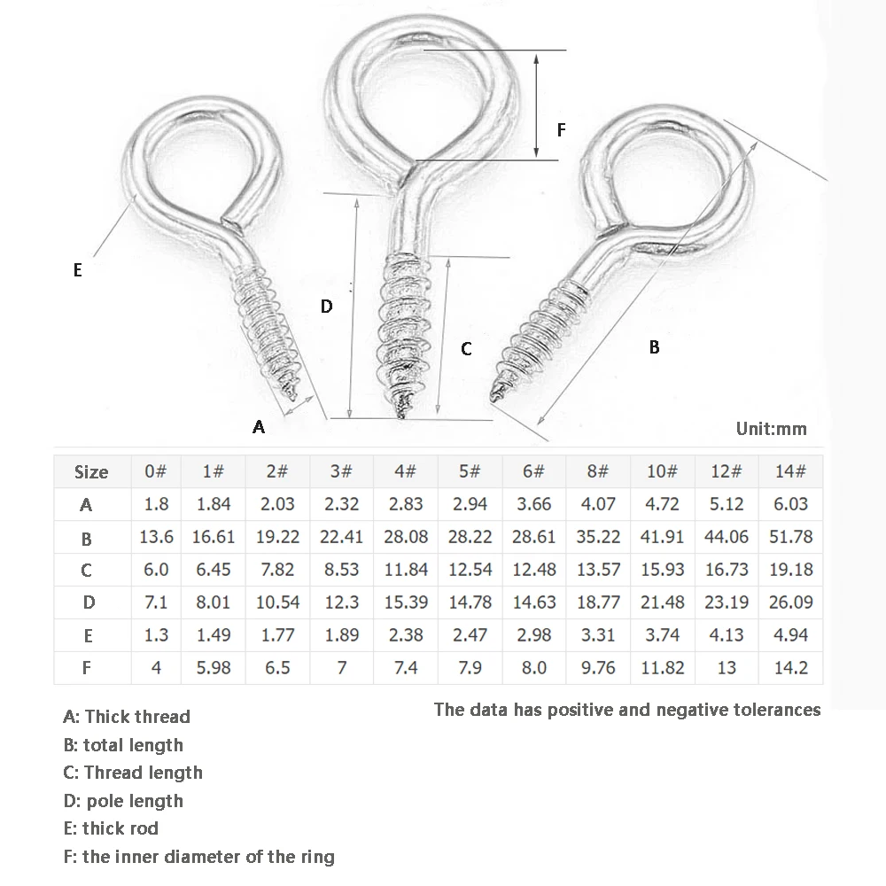 Hook O-Type Lag Eye Screws - Zinc Plated/Copper Plated 0# 1# 2# 3# 4# 5# 6# 8# 10# 12# 14#