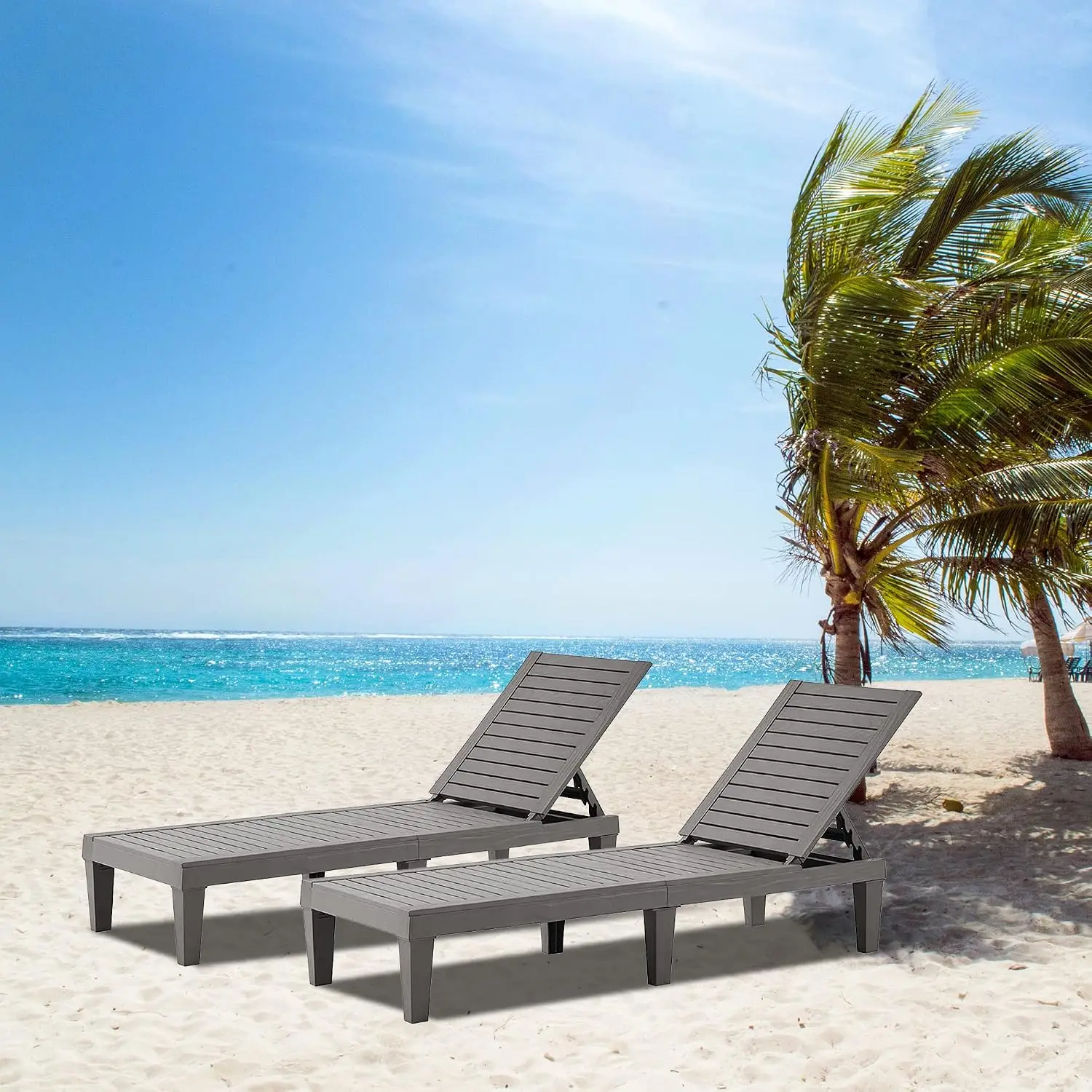 Outdoor Chaise Lounge Set 2, Adjustable 5-Position Backrest Waterproof Loungers for Garden Pool Patio Sunbathing, Customized