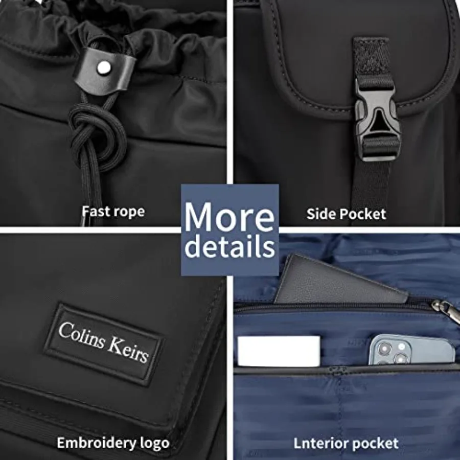 حقيبة ظهر سوداء للرجال مقاس 16 بوصة للكمبيوتر المحمول مع حجرة كمبيوتر برباط رفيع مقاوم للماء حقيبة ظهر تكنية للسفر wo #6