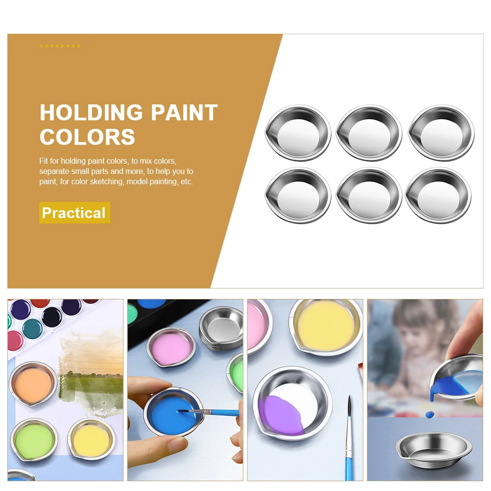 6 Pcs to Color Pour Mouth Palette Child Make up Stainless Steel Multi-functional Watercolor Plate