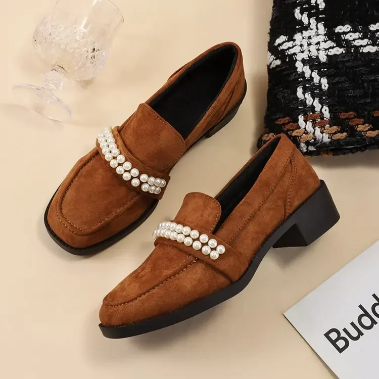 2024 Spring Autumn Low Heel New Women's Shoes One Step Retro Suede Small Leather Shoes Casual Frosted Women's Shoes