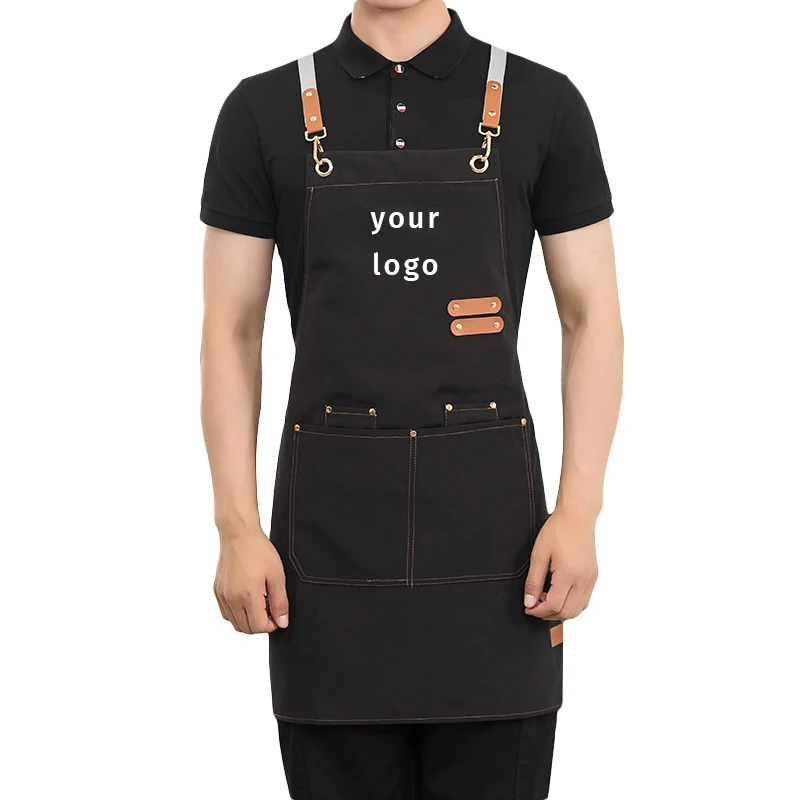 Men\'s Women\'s Kitchen Apron Custom Logo Catering Server Work Aprons Nails Hairdressing Mandil Restaurant Cafes Bar Waiter Bibs