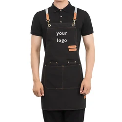 Men's Women's Kitchen Apron Custom Logo Catering Server Work Aprons Nails Hairdressing Mandil Restaurant Cafes Bar Waiter Bibs