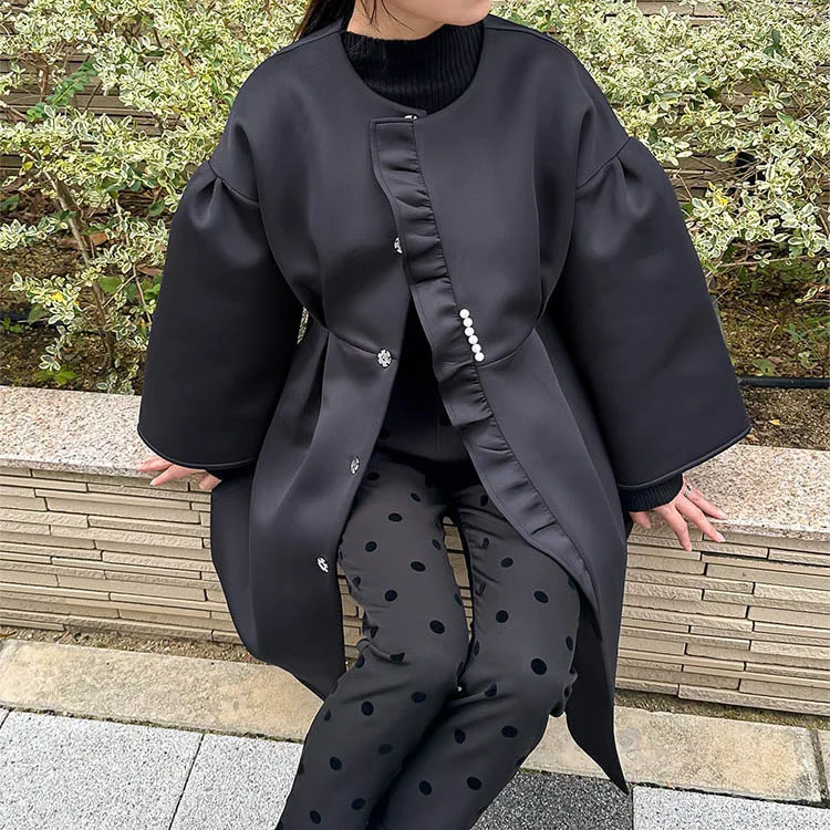 KUSAHIKI Japanese 2024 Autumn/Winter New Black Shirt Dress