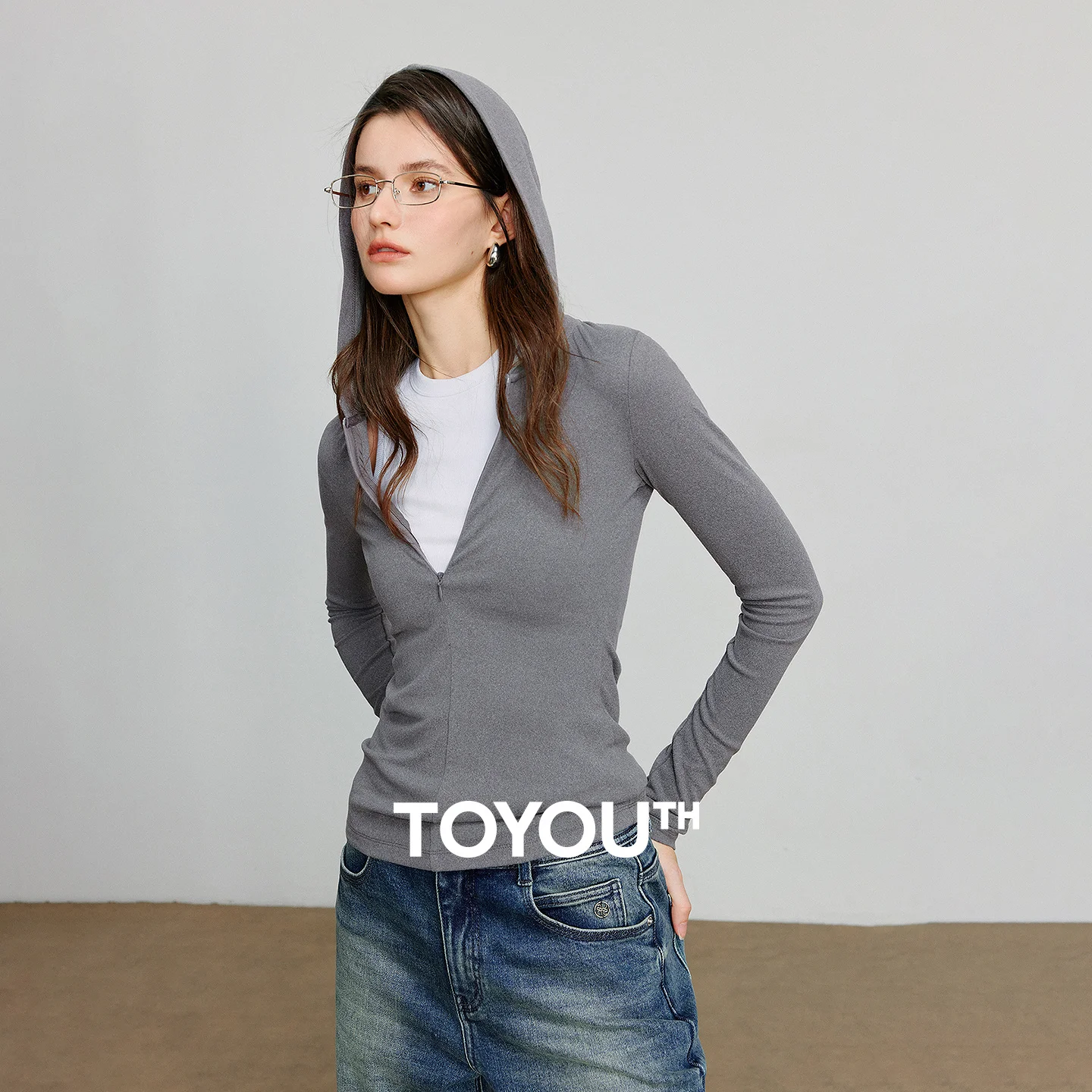 

TOYOUTH Women Long Sleeve T-shirt 2025 Autumn New Hooded Slim Fit Warm and Lightweight Sports Tops