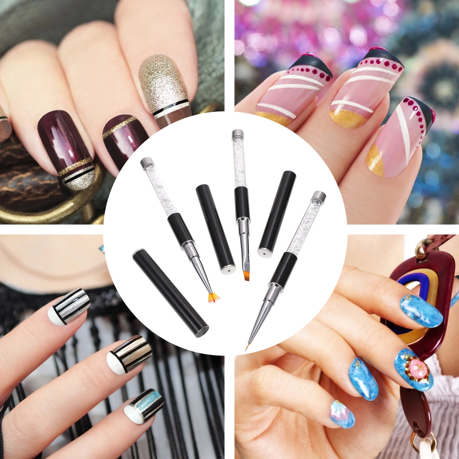 3 pçs conjunto de canetas da arte do prego profissional manicure desenho canetas para diy pintura do prego ferramentas design salão fornecimento escova kit