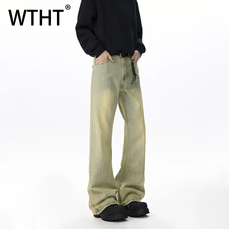 

WTHT винтажные осенние мужские свободные джинсовые брюки с градиентом, модные новые повседневные широкие джинсы с высокой талией, мужские 2A1525