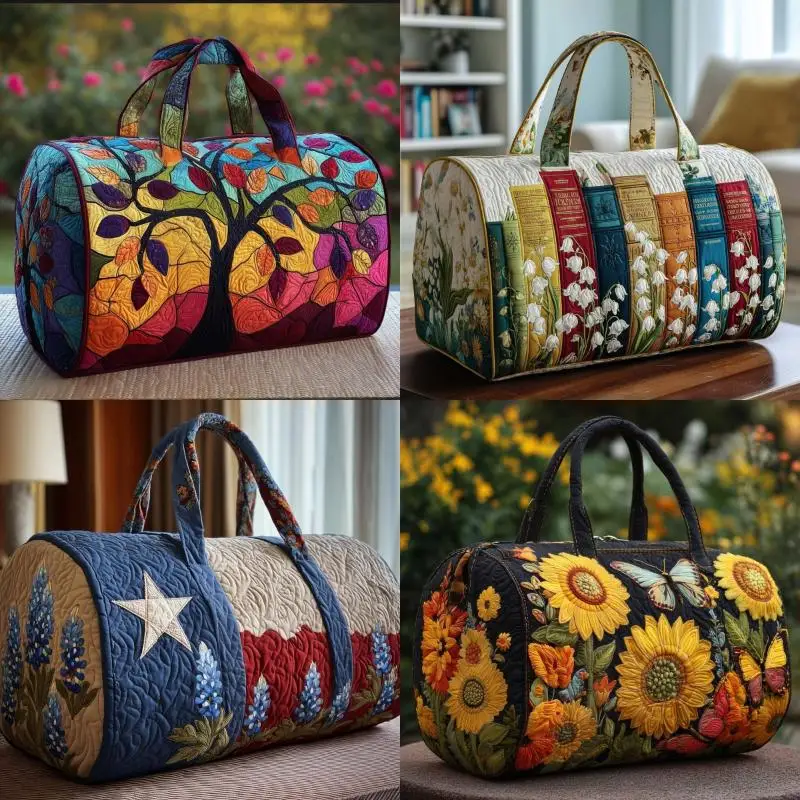 Large Capacity 3D Quilting Craft Flower Butterfly Print Travel Duffel Bag Tote Bags Sports Gym Bag For Outdoor Camping