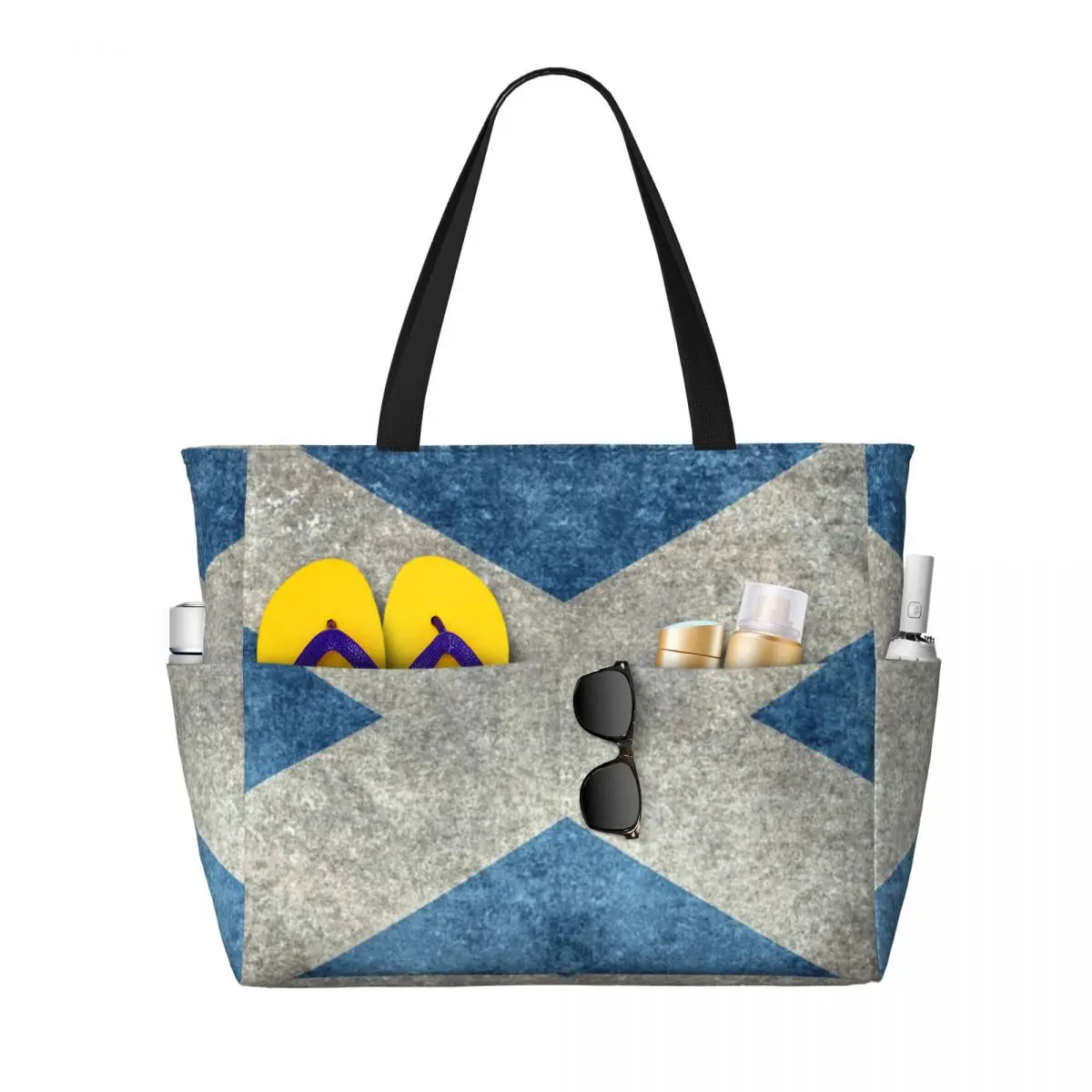 Flag Of Scotland - Grungy Vintage Version Beach Tote Bag Sport Gym Yoga Duffle Large Tote Bag Women Travel Bag Fitness bag