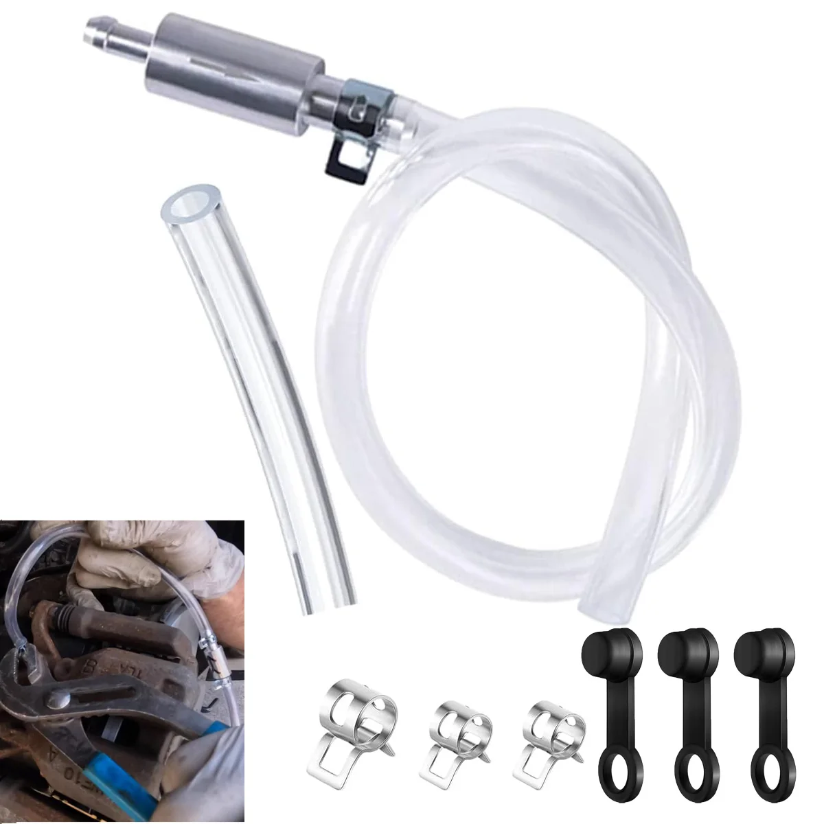 

Brake Bleeder Hose & Caps Kit Universal Brake Fluid Bleeder One Way Check Valve Tube Bleeding Tool Set for Car Motorcycle Clutch