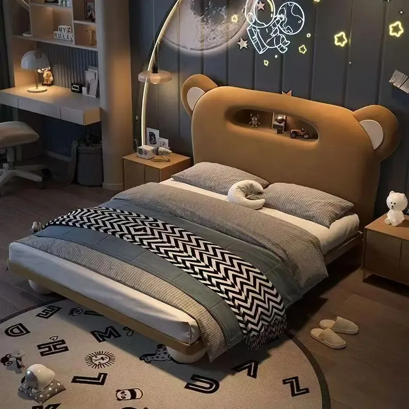 ￥#Modern French Design Animal Shaped Beds for the Kids Child Bed for Kids Brown Bear Leather Bedroom Set With Nightstands