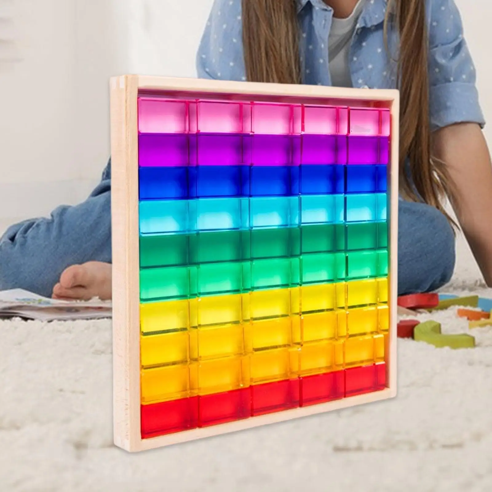 Rainbow Building Cubes, Acrylic GEM Stone Cubes, Smooth Learn Color Building Blocks, Stacking Toy for Kids Boys Girls Gift