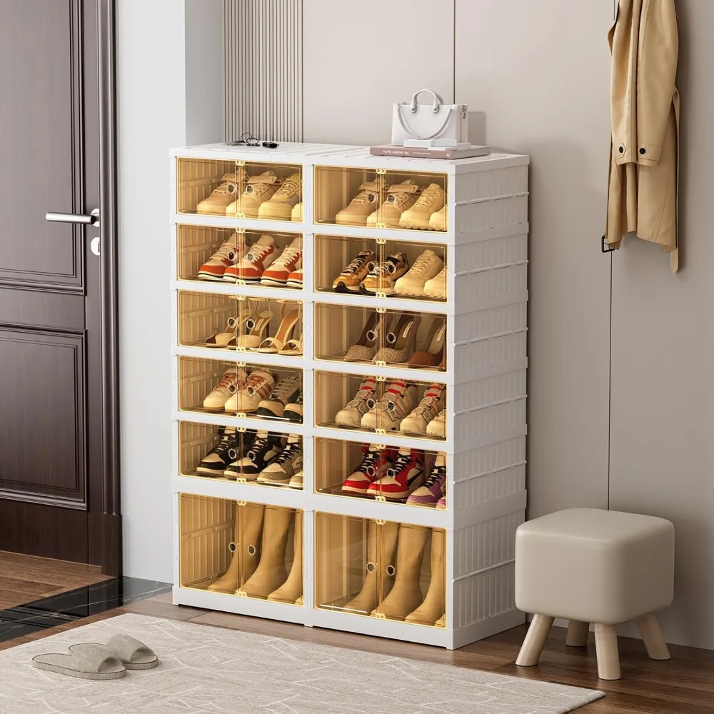 

Shoe Cabinet,6 Tier Shoe Organizer,Foldable Shoe Rack with Magnetic Transparent Doors,Large Shoes Organizer, Shoes Storage Racks