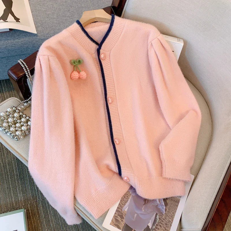 

Pink Women Clothing Vintage Knitting Sweater Long Sleeve Casual Korean Fashion Cardigan Baggy Female 2023 NEW Winter Tops