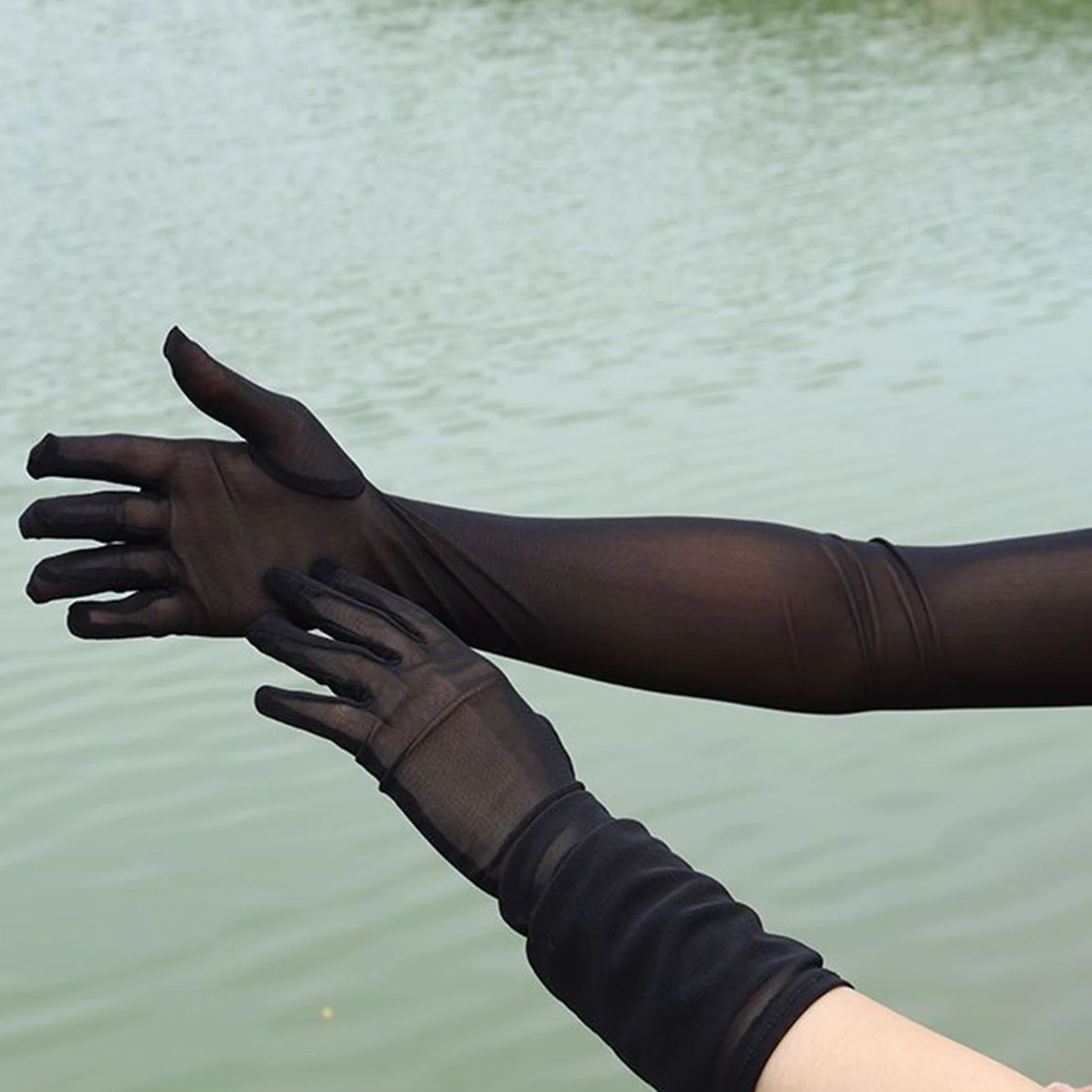 Thin Elasticity Tulle Mesh Gloves Elegant Women Sexy Black Summer Sunscreen Gloves Female Anti-uv Driving Car Mittens Accessory