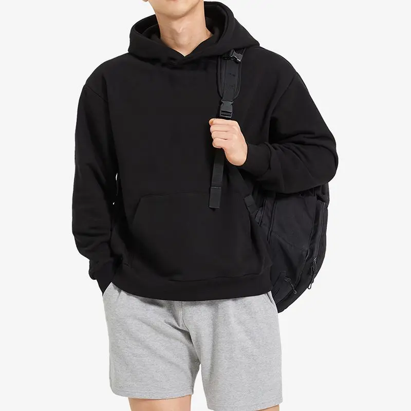 American Retro Hooded Sweater Men's Autumn and Winter New Solid Color Simple Sports and Leisure Jumper Hoodie