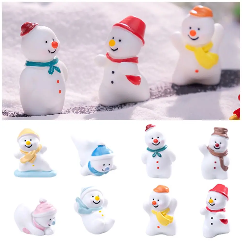 Creative Christmas Mini Snowman Figurine White Accessories Miniature Snowman Statue Fairy Garden Dollhouse Desktop Knick-Knack