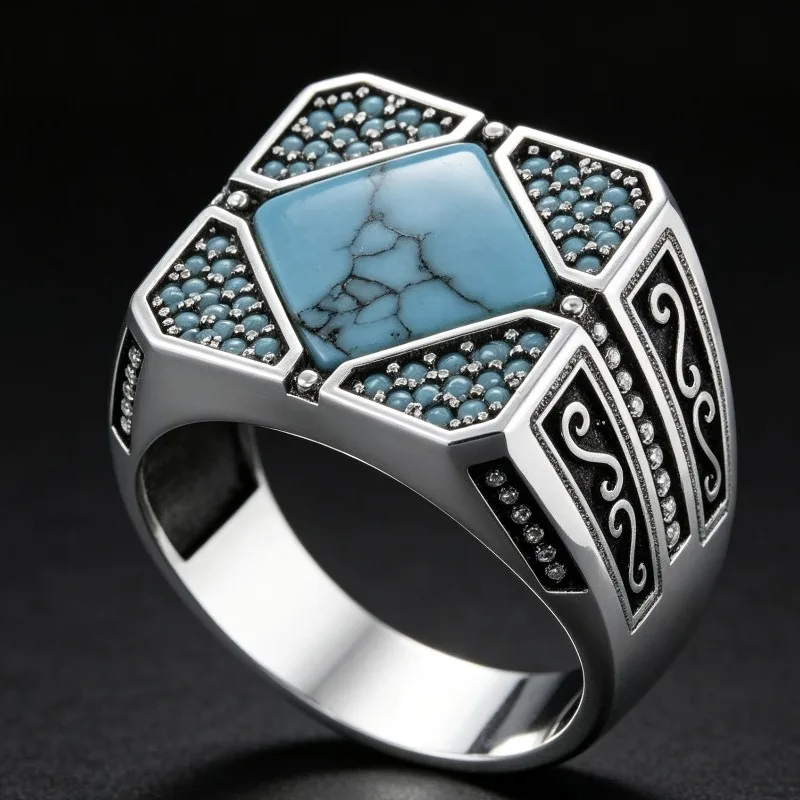 2026 new classic atmospheric ring, simple and fashionable turquoise hot-selling holiday gift men's ring