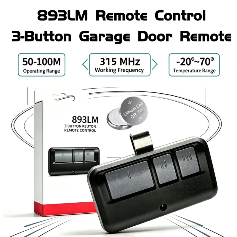 893LM Garage Door Remote Control 315MHz 390MHz 3‑Button Security+ 2.0 Rolling Code Gate Opener for LiftMaster Chamberlain