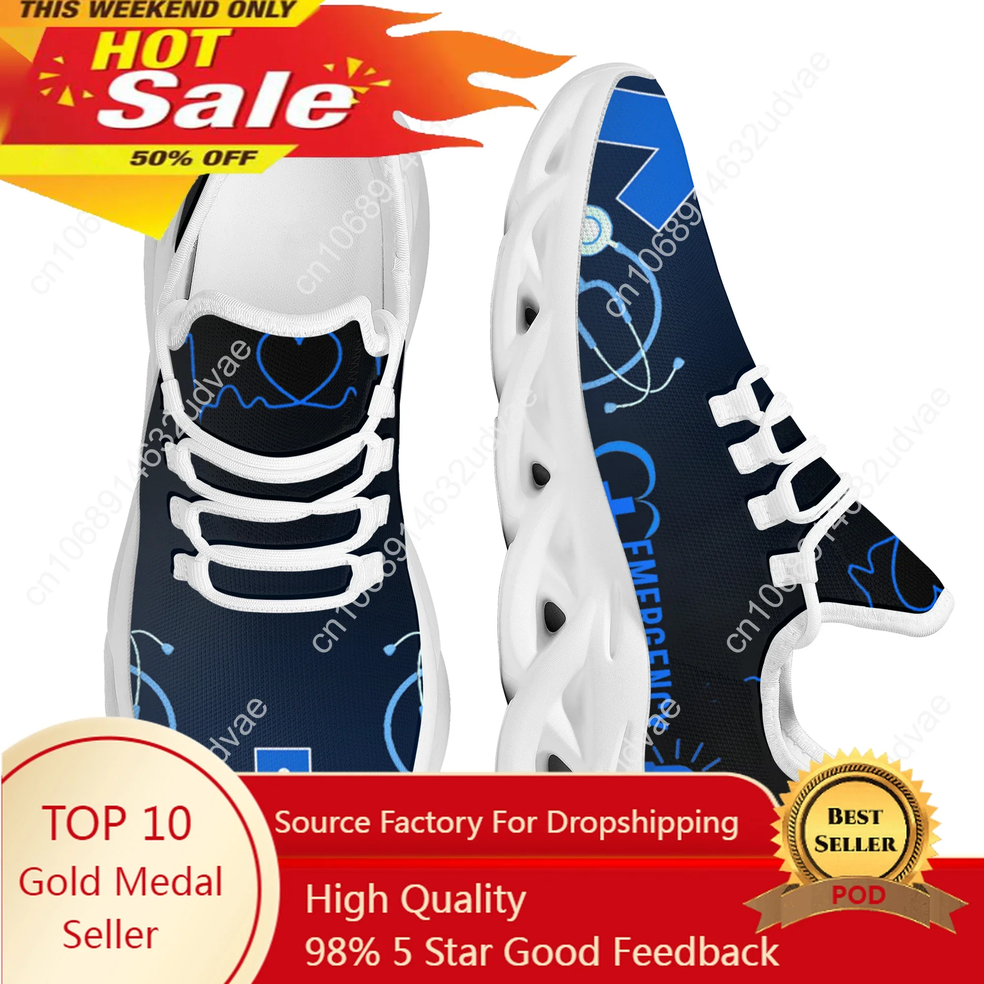 

EMT EMS EMR Paramedic Print Shoes for Women Medical Surgical Design Breathable Sneakers Lace Up Footwear Zapatos