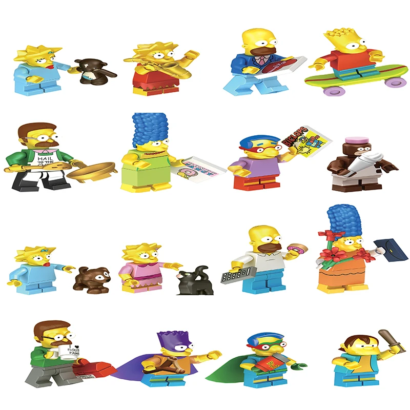 Disney Building Blocks Cartoon Comedy Simpson Family Mini Model Figures Assemble Action Bros Figures Building Blocks Toys
