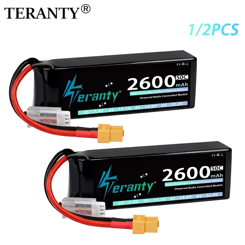 

1/2PCS TERANTY 2S 7.4V 2600mAh 50C/100C Lipo Battery With T X60 Plug for Car Truck Buggy Boat RC FPV Drone Helicopter Airplane
