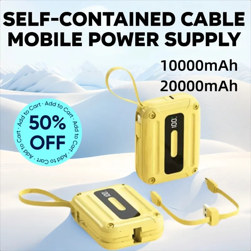 

20000mAh Mini Power Bank Fast Charging with Cable Compact and Portable Large-capacity Self-contained Cable Mobile Power Supply