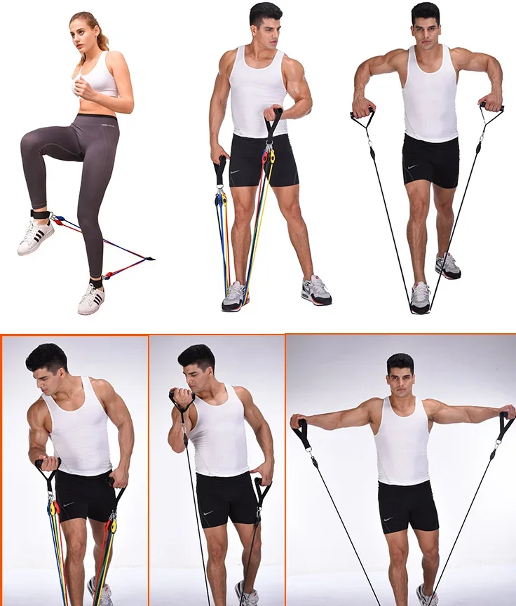 Resistance Bands 11-Piece Set Tensioner Pull Rope Fitness Multi-function Tensioner Suit Muscle Training Belt Elastic Sleeve Band