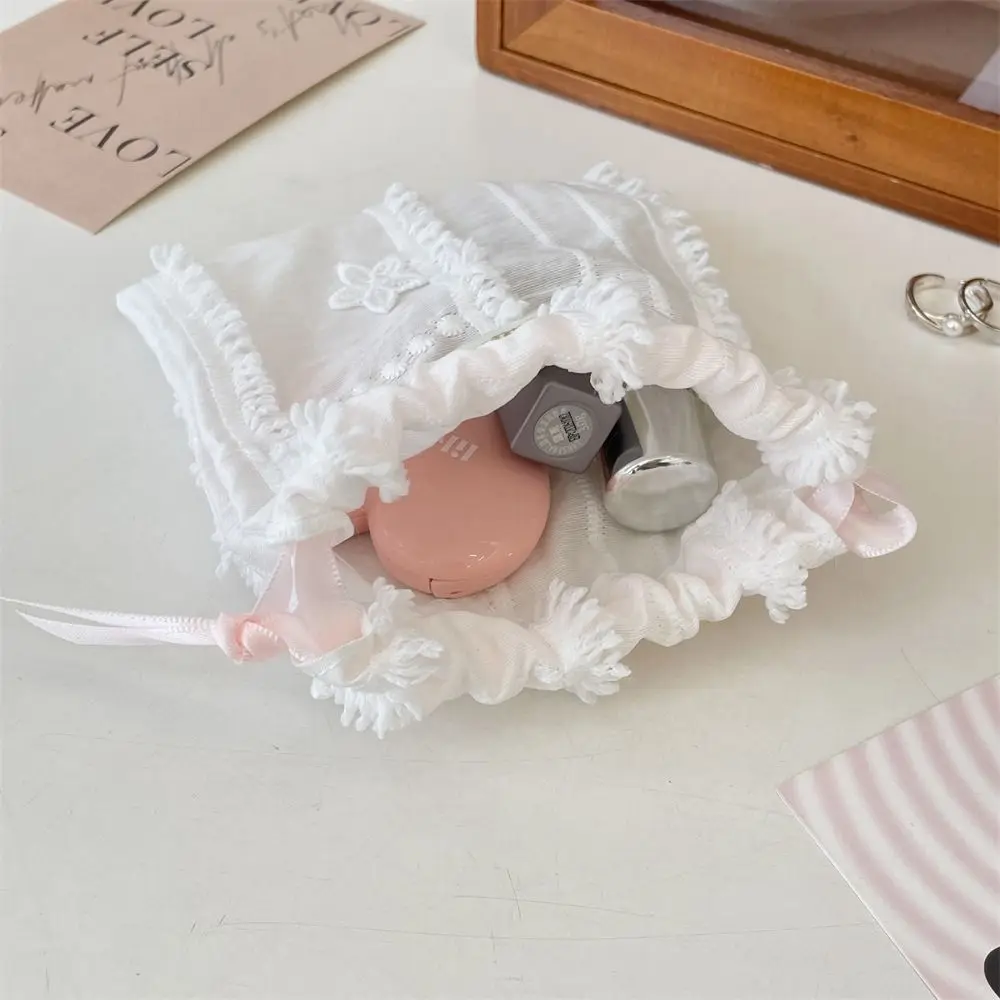 Solid Color Lace Drawstring Storage Bag Small Cloth Bag Portable Cosmetic Bag Sundries Storage Large Capacity Cloth Handbag