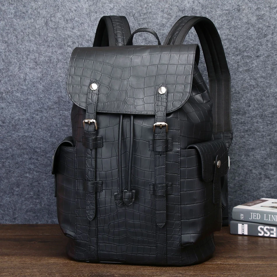 Genuine leather bag New Real Cowhide leather Crocodile Pattern Men\'s Backpack Business Casual Backpack Large Capacity Travel Bag