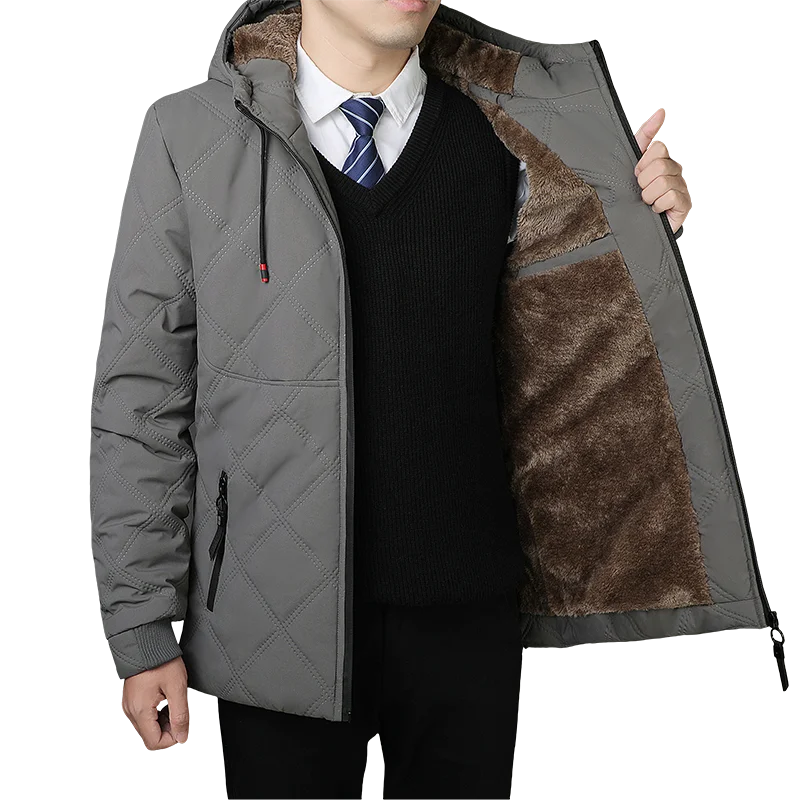 

Men's Cotton Jacket Warm Windproof Fashionable Overcoat Men Outwear Casual Hat Waterproof Thick Fleece Slim Fleece Parka Men