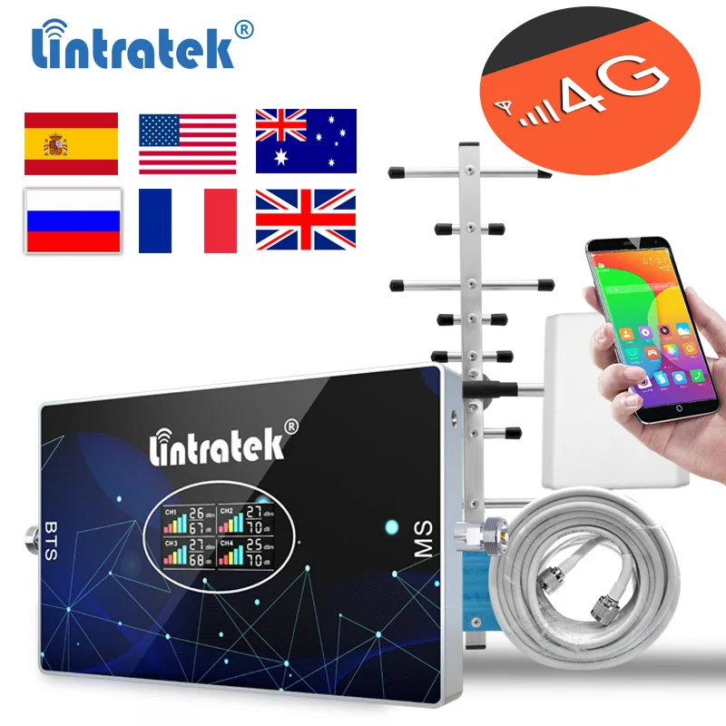 Lintratek gsm repetidor 4g 3g 2g amplificador repetidor de sinal celular móvel 850 800 1800 mhz dcs wcdma lte pcs impulsionador de celular