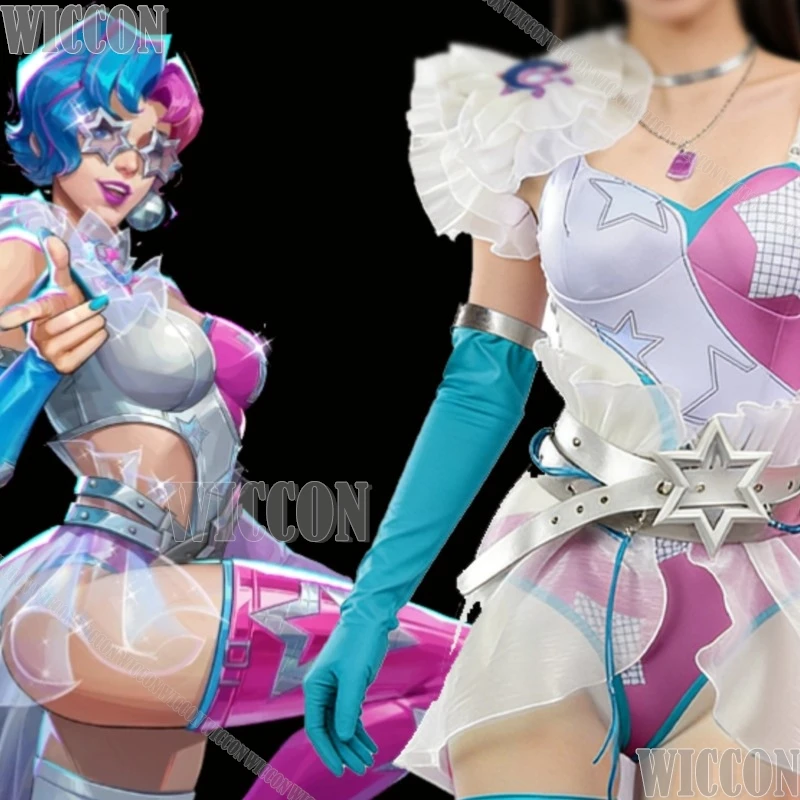 

Mv Rival Luna Snow Cosplay Cosmetics Costume Disco Pop Women Pink Suit Halloween Game Suit Sexy Dress Expo Navidad Carnaval