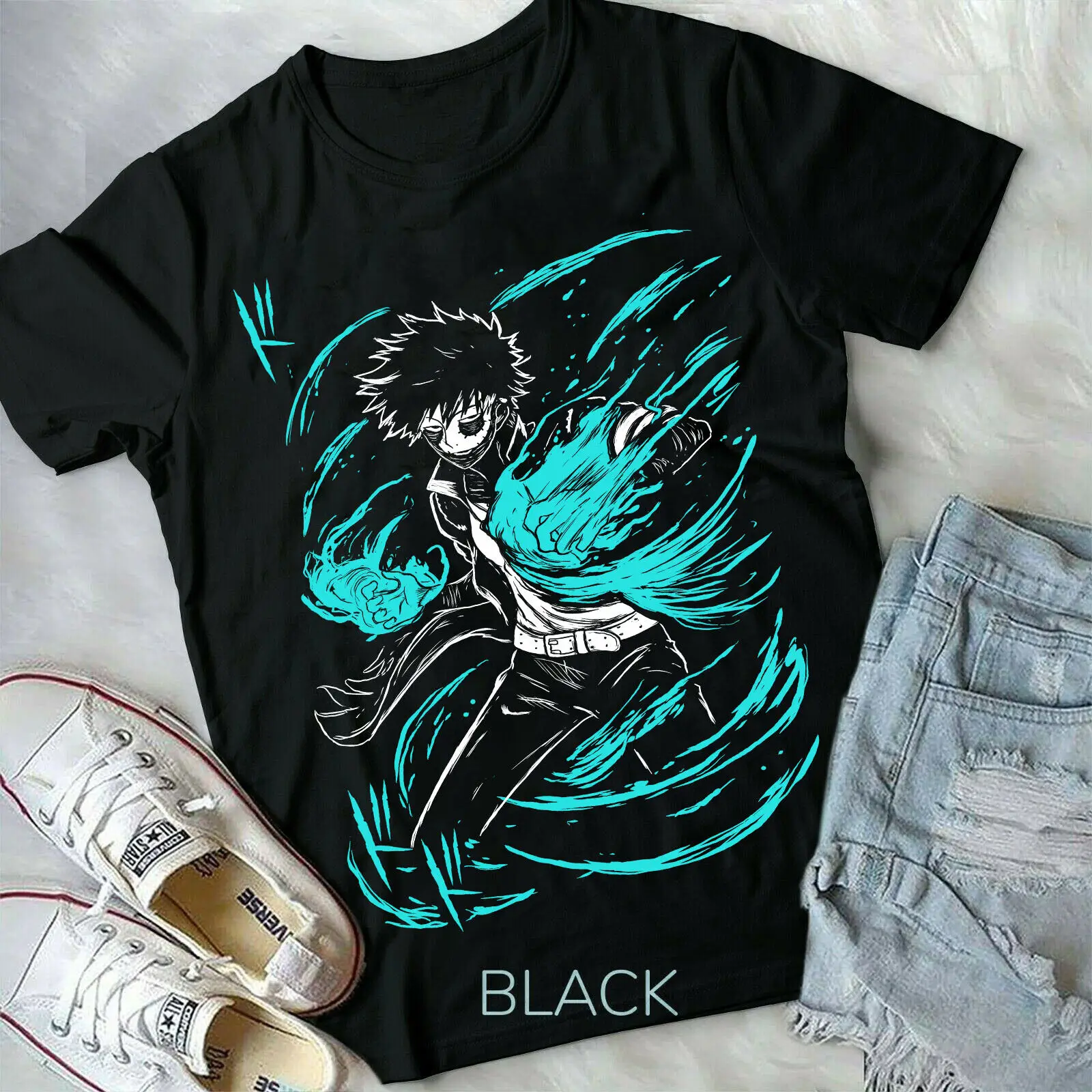 

Dabi Blue t-shirt hero ,mha,toya todoroki mha black shirt all size