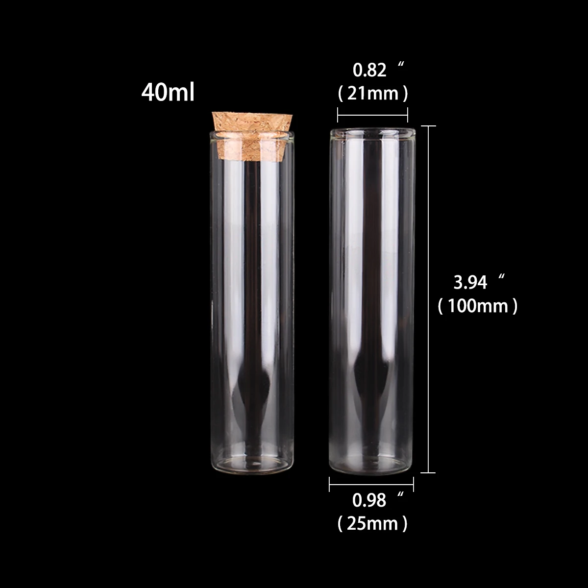 100 pieces 40ml 25x100mm Glass Test Tube with cork stopper for Art DIY Crafts Wedding Favor