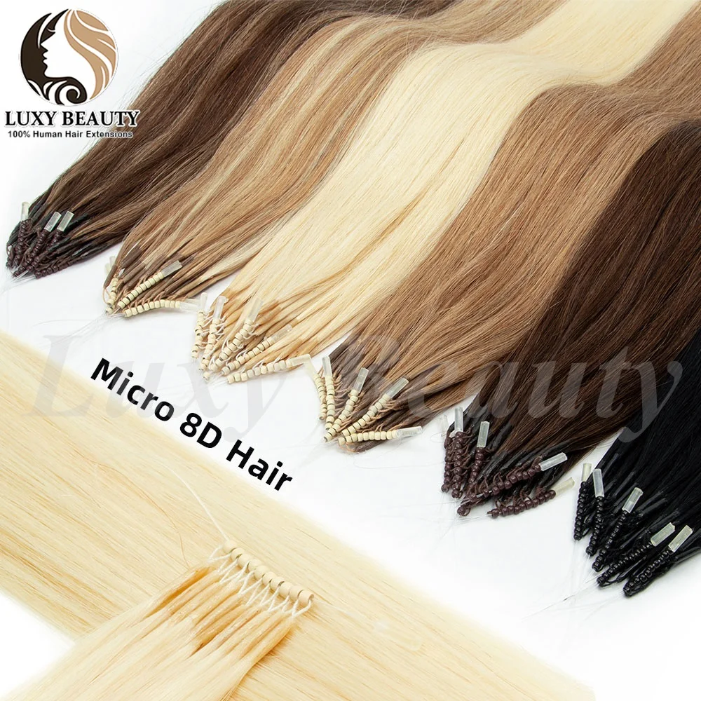 8D Micros Beads Hair Extensions Human Hair Nano Ring Silicon Beads Hair Extensions Black Brown Blonde Microlink Hair Extensions