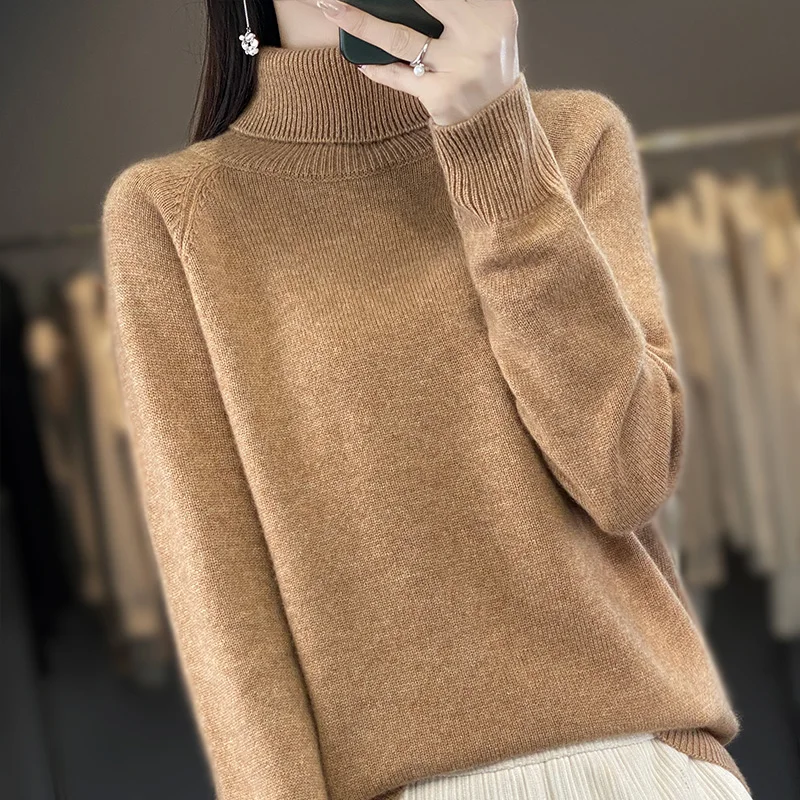 2023 neue Herbst Winter Kaschmir pullover Frauen Roll kragen pullover lose feste Pullover Kaschmir pullover Damen